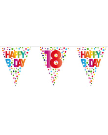 Farbenfrohe Happy B-Day 18 Wimpelgirlande 10m
