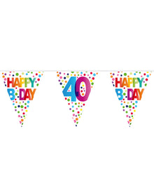 Farbenfrohe Happy B-Day 40 Wimpelgirlande 10m