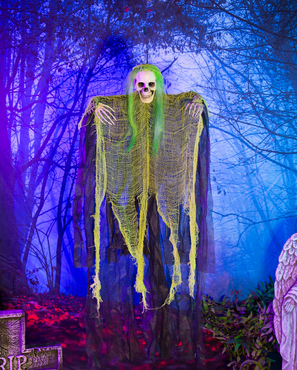 Fantasma A Brandelli Con Capelli Verde Neon 110 Cm