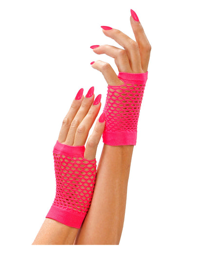 Fingerless Short Mesh Gloves Neon Pink