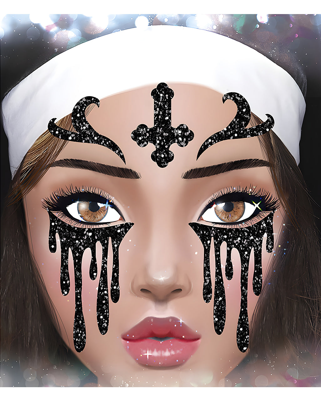 Finstere Nonne Glitter Gesichts-Aufkleber