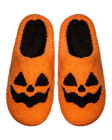 Flauschige Halloween Hausschuhe mit Kürbisgesicht