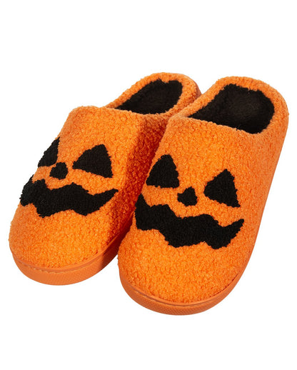 Fluffy Halloween Slippers With Pumpkin Face