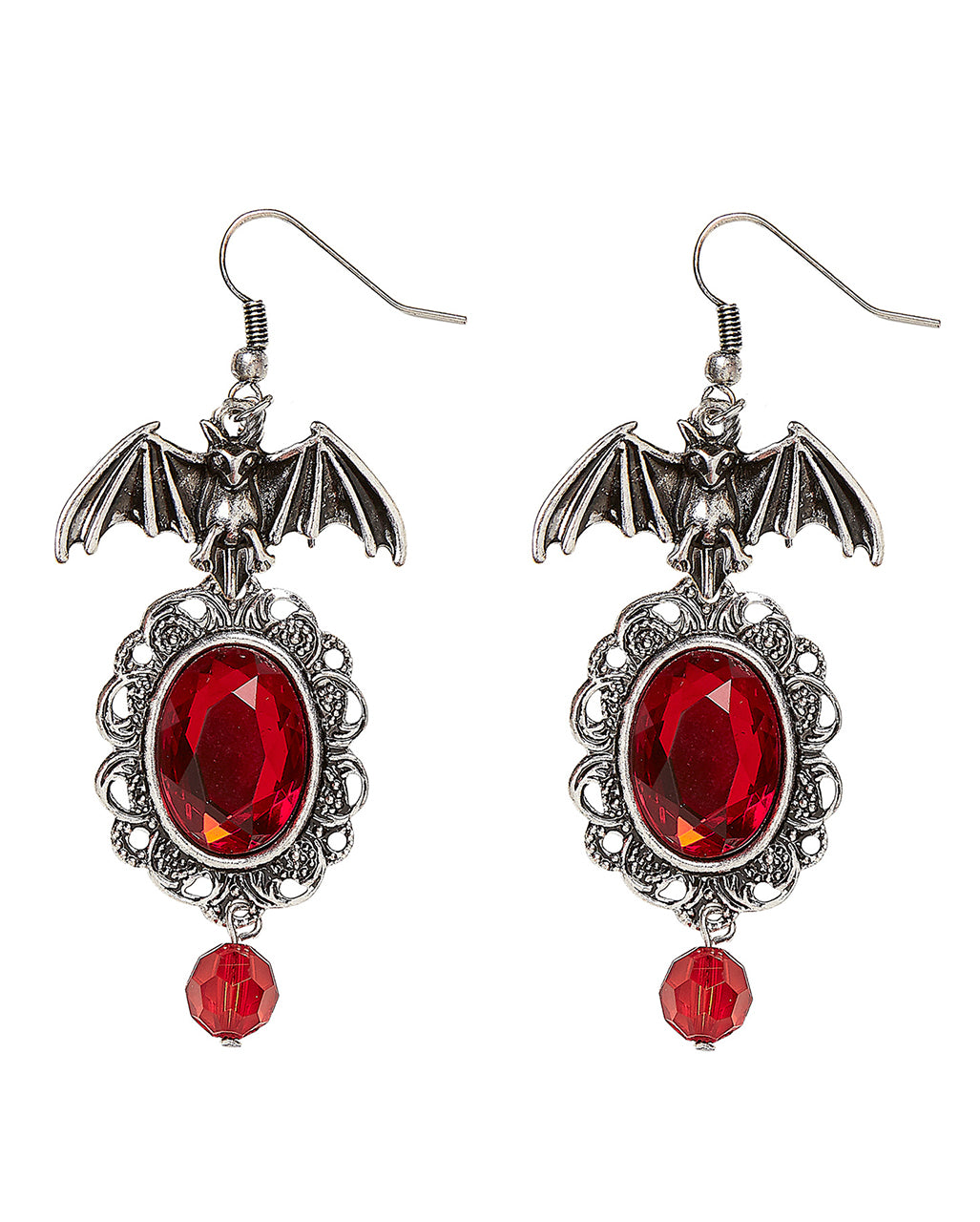 Bat Costume Earrings With Red Gemstone
