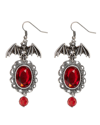 Bat Costume Earrings With Red Gemstone