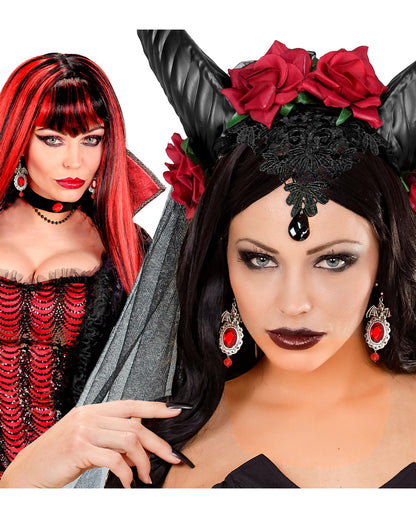 Bat Costume Earrings With Red Gemstone