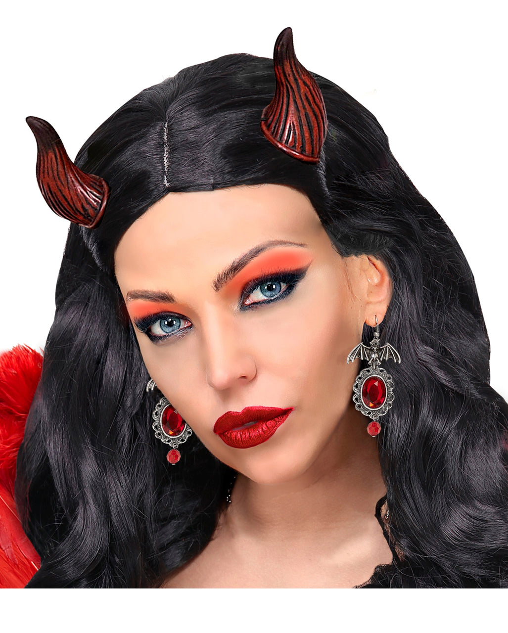 Bat Costume Earrings With Red Gemstone