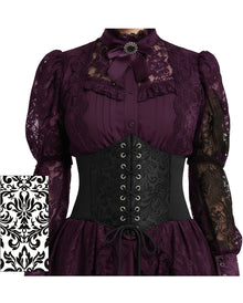 Corsetto nero lucido con motivi floreali