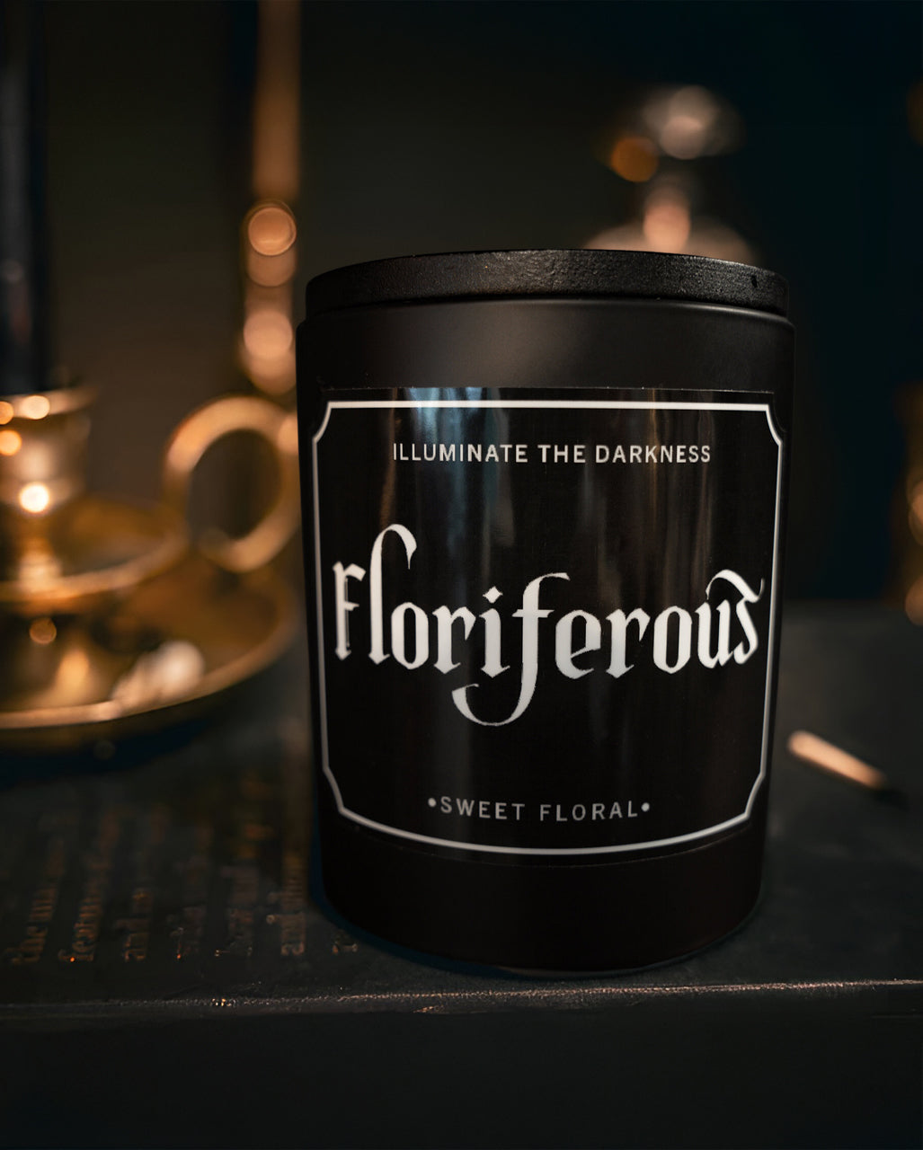 Floriferous Gothic Scented Candle In Black Metal Tin