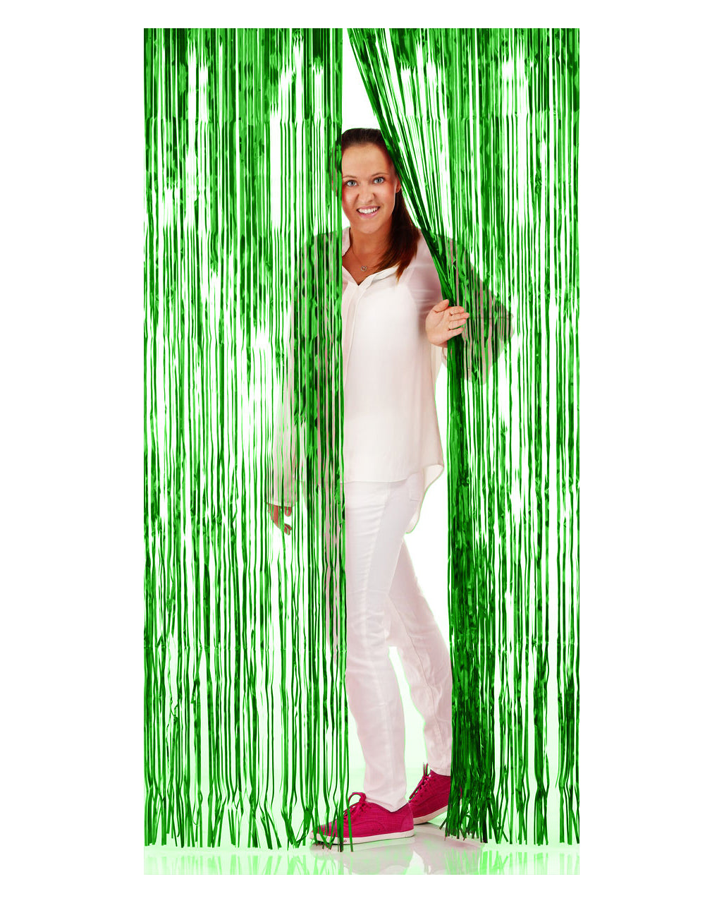 Fringed Door Curtain Foil Green 1x2m