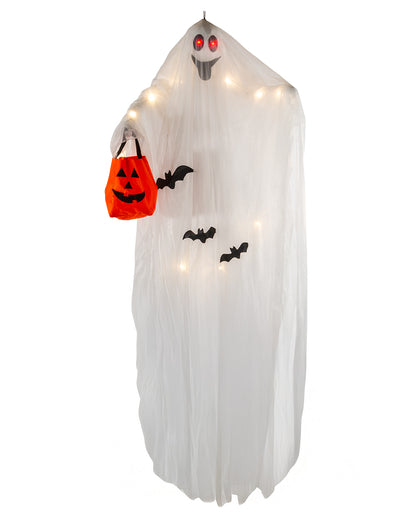 Friendly Ghost Hanging Figure With LED & Pumpkin Bag 177cm