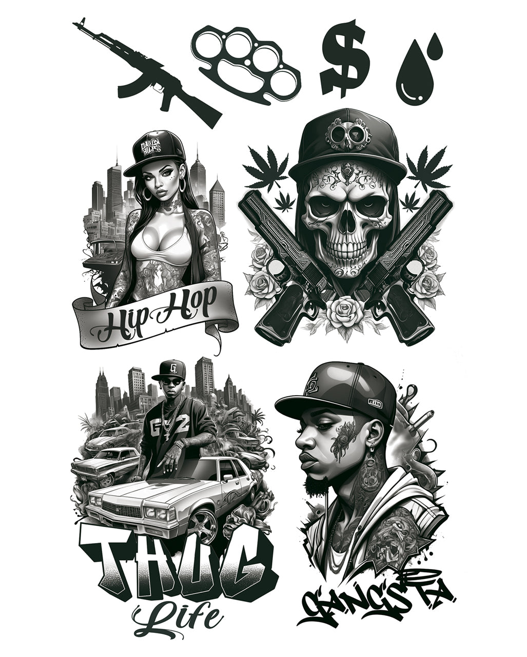 Set De Tatuaje Adhesivo Gang Member