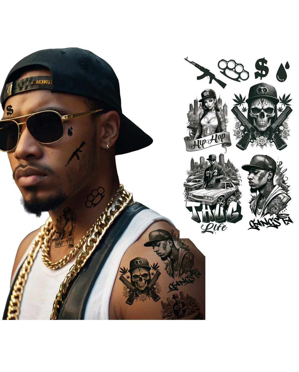 Set De Tatuaje Adhesivo Gang Member