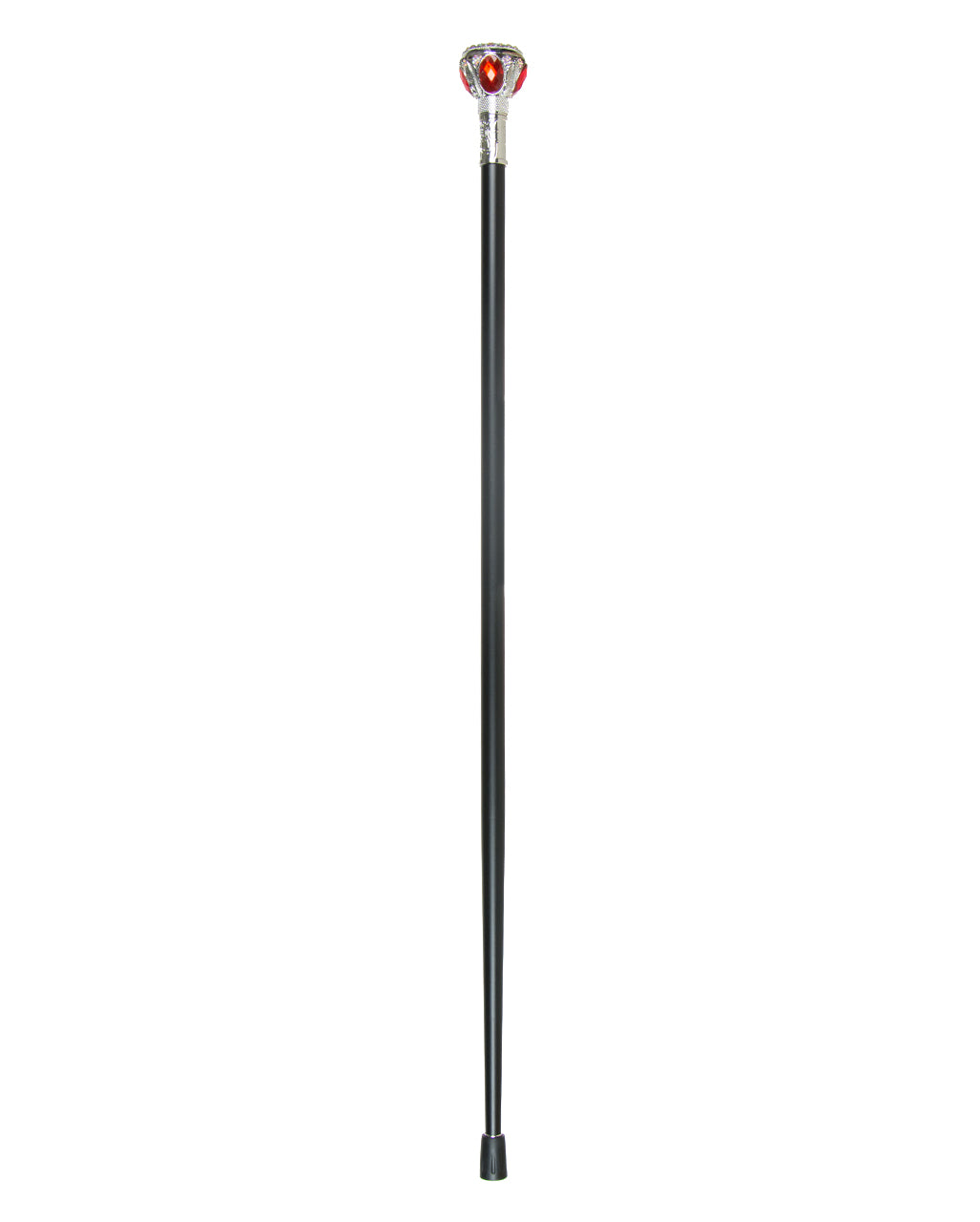 Walking Stick With Shiny Silver Knob & Red Stone 95cm