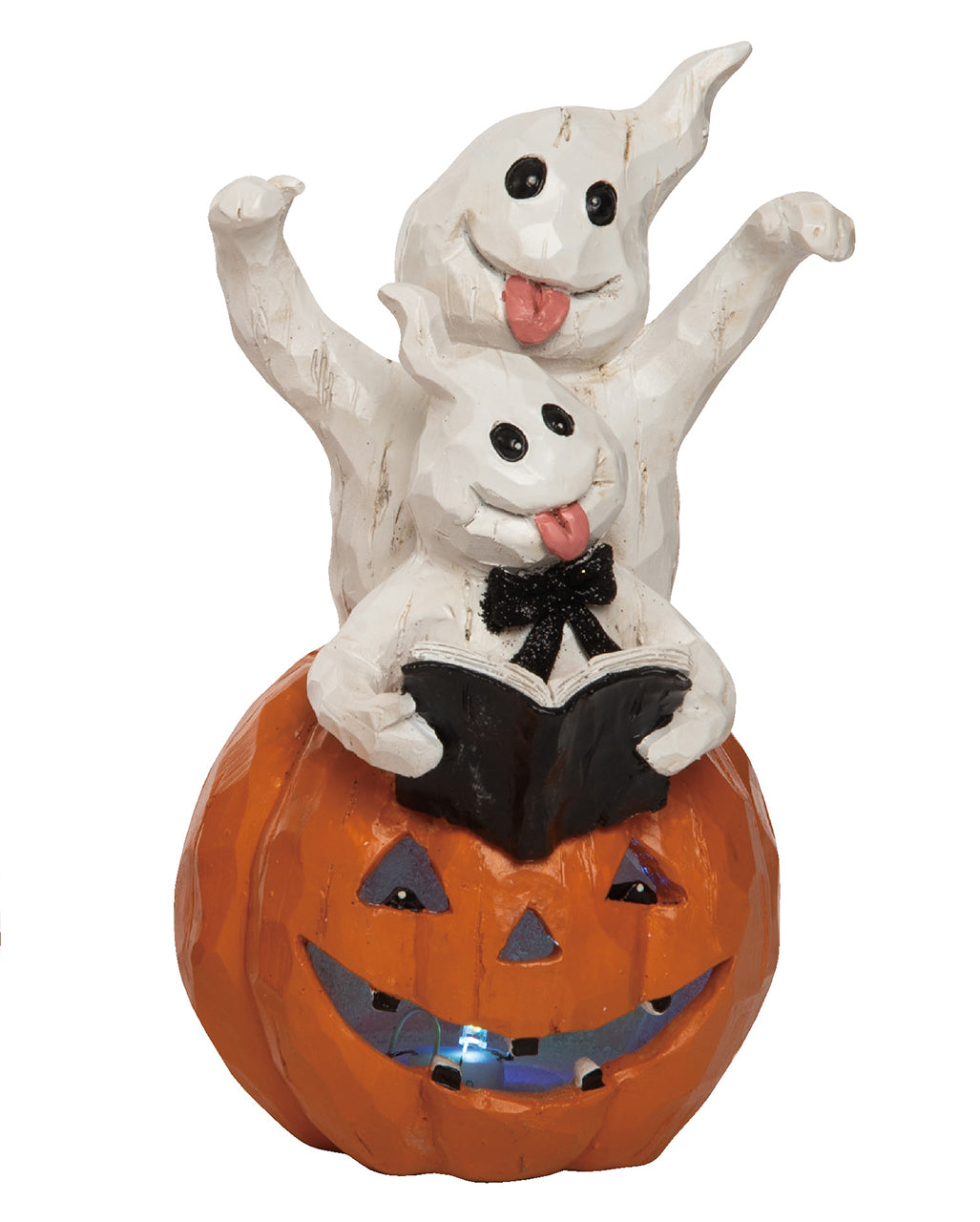 Ghosts With Book On Light Up Pumpkin 22cm