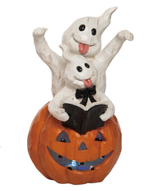 Ghosts With Book On Light Up Pumpkin 22cm