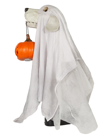 Ghost Dog With Pumpkin Lantern 55cm
