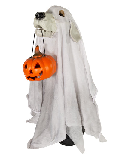 Ghost Dog With Pumpkin Lantern 55cm