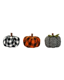 Gemusterte Stoffkürbisse als Deko 3er-Set 9x6cm