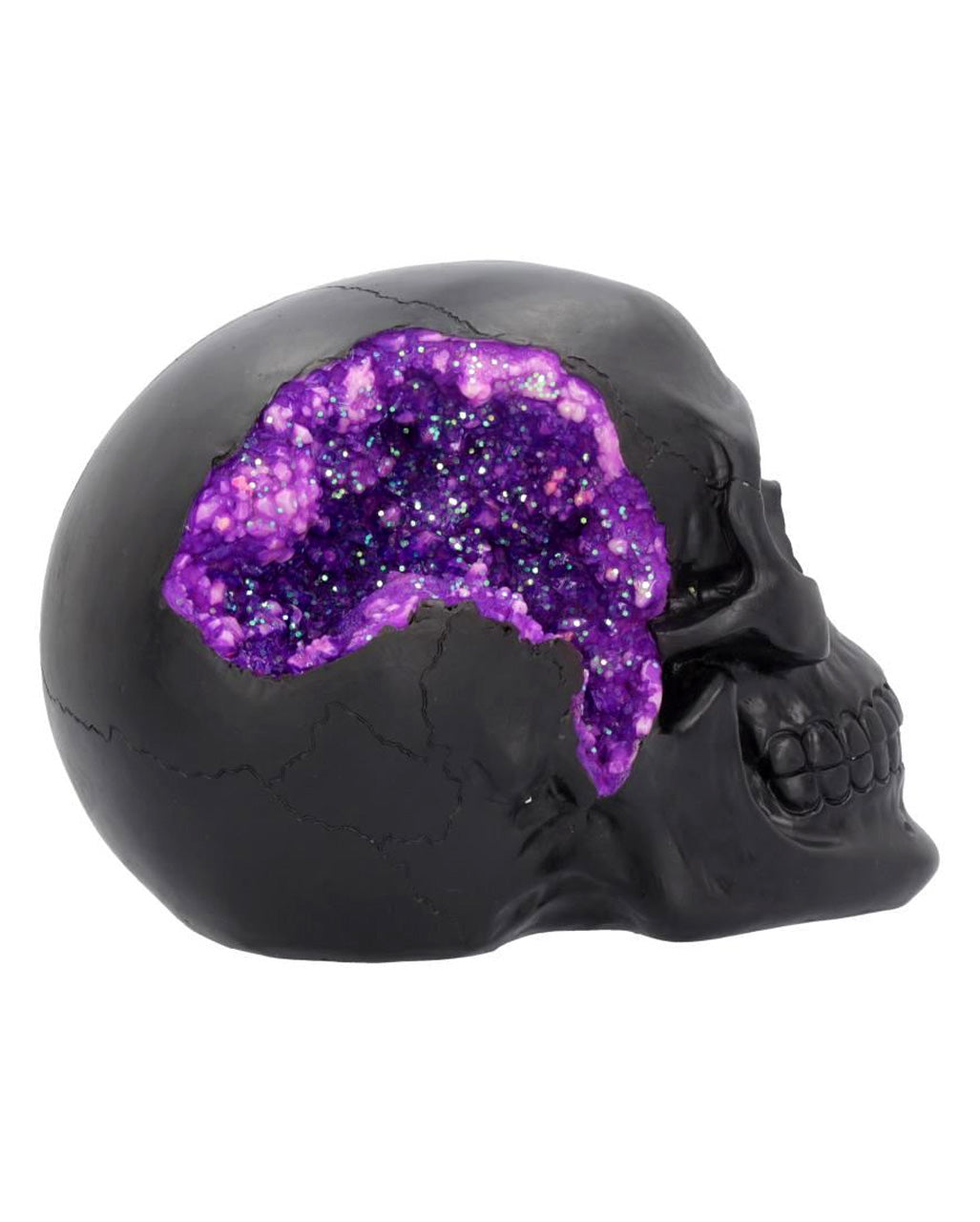 Geode Totenschädel mit Violettem Gothic Glitter