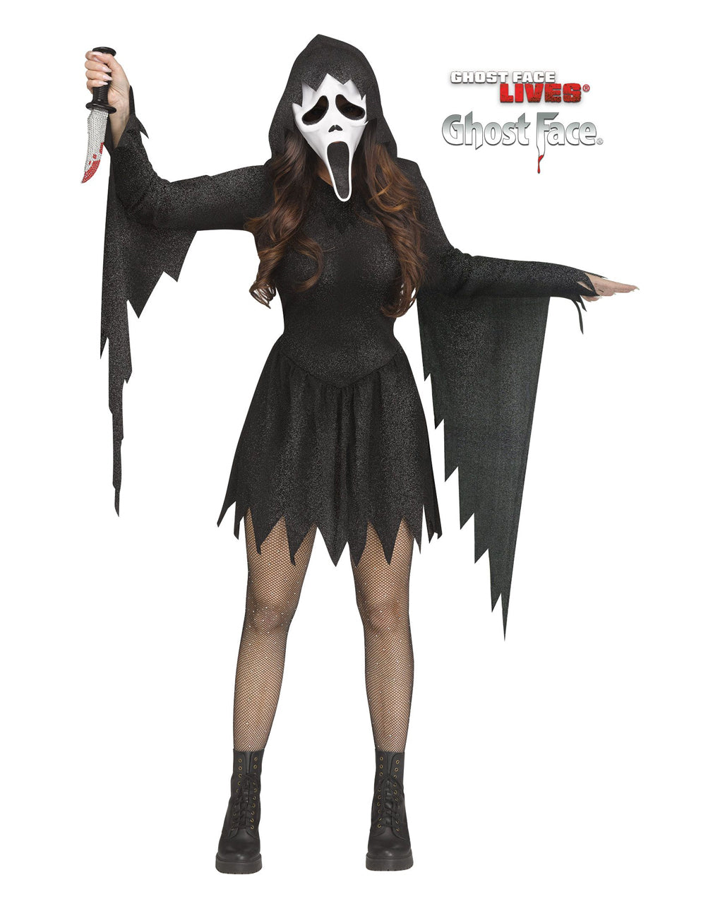 Ghost Face Black Glitter Women's Costume with Mask