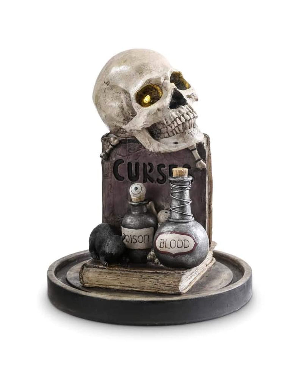 Halloween Glasglocke mit LED Totenkopf & Zauberbüchern 31cm