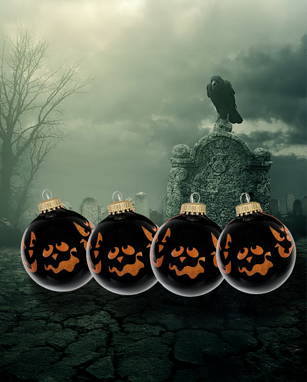 Gruselgesichter Halloween Glitzer Weihnachtskugeln Ø6,5cm 4 Stück