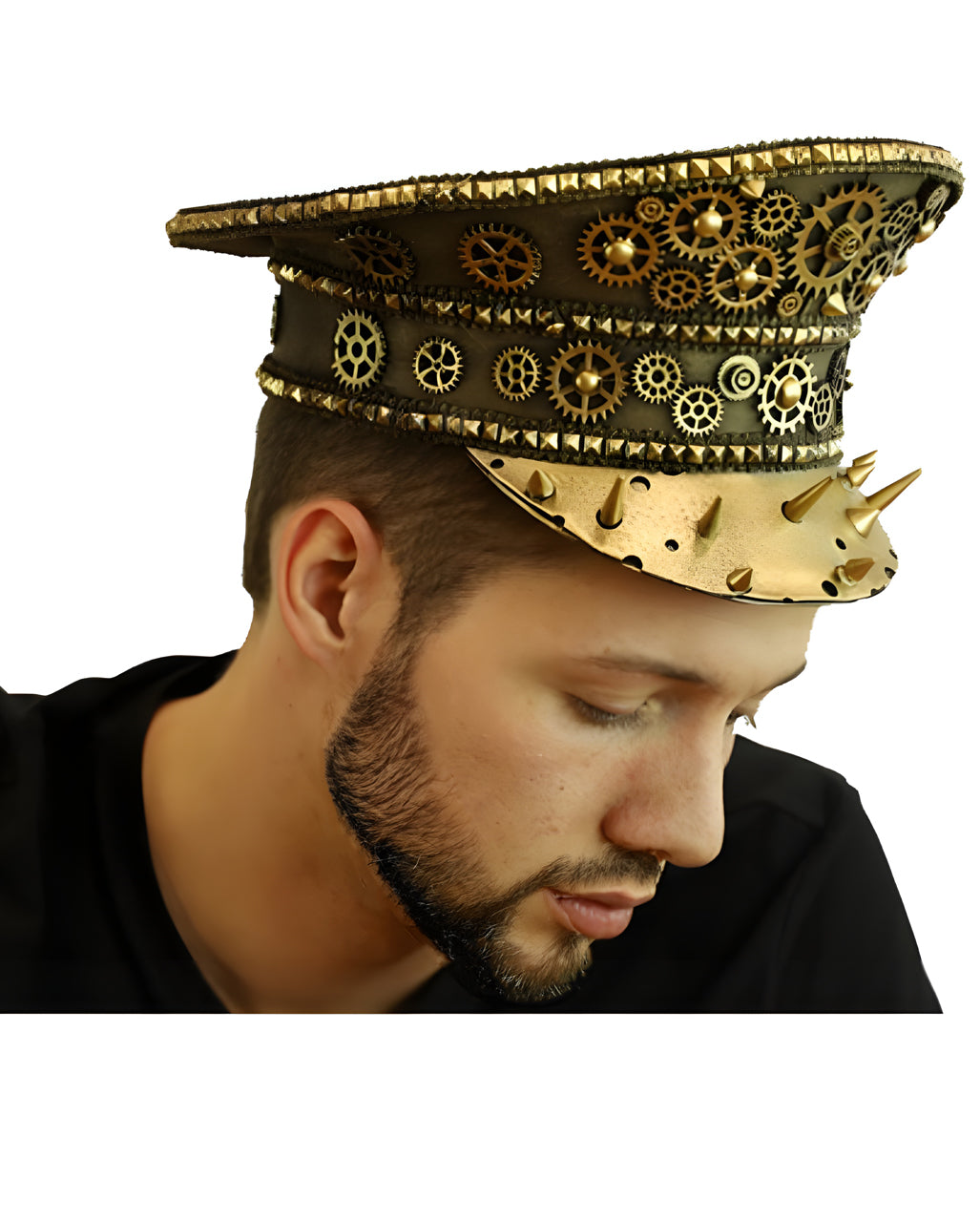 Goldener Steampunk Kapitänsmütze mit Nieten