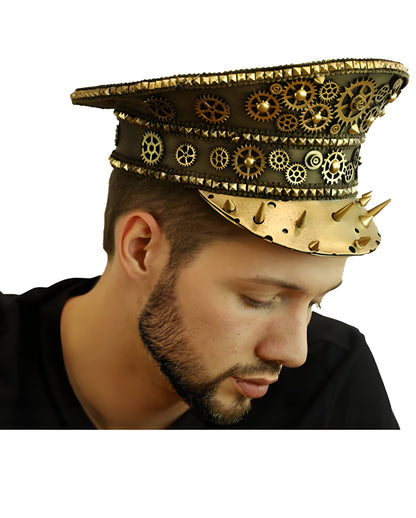 Goldener Steampunk Kapitänsmütze mit Nieten