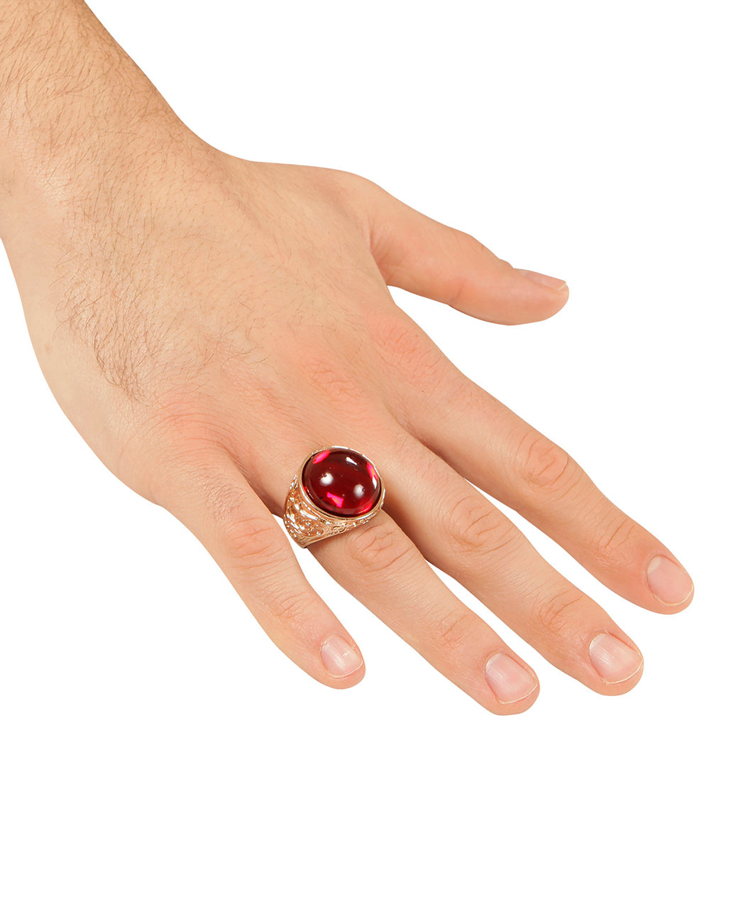 Anillo Vampiro Dorado Con Piedra Roja Rubí