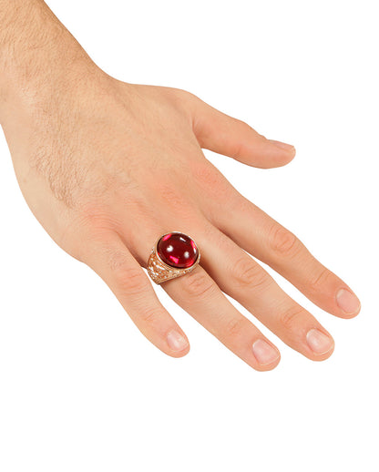 Anillo Vampiro Dorado Con Piedra Roja Rubí