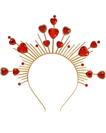 Diadema Dorada Con Corazones Rojos