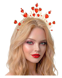 Diadema Dorada Con Corazones Rojos