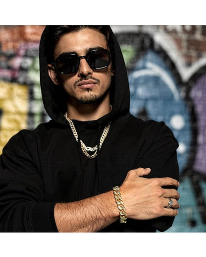 Bracciale hip hop dorato con strass