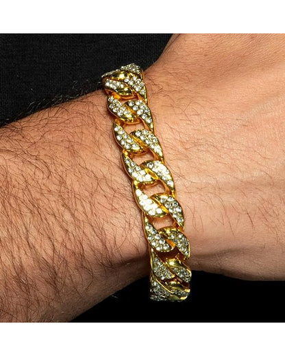 Bracciale hip hop dorato con strass