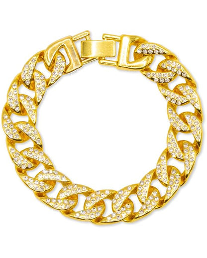 Bracciale hip hop dorato con strass