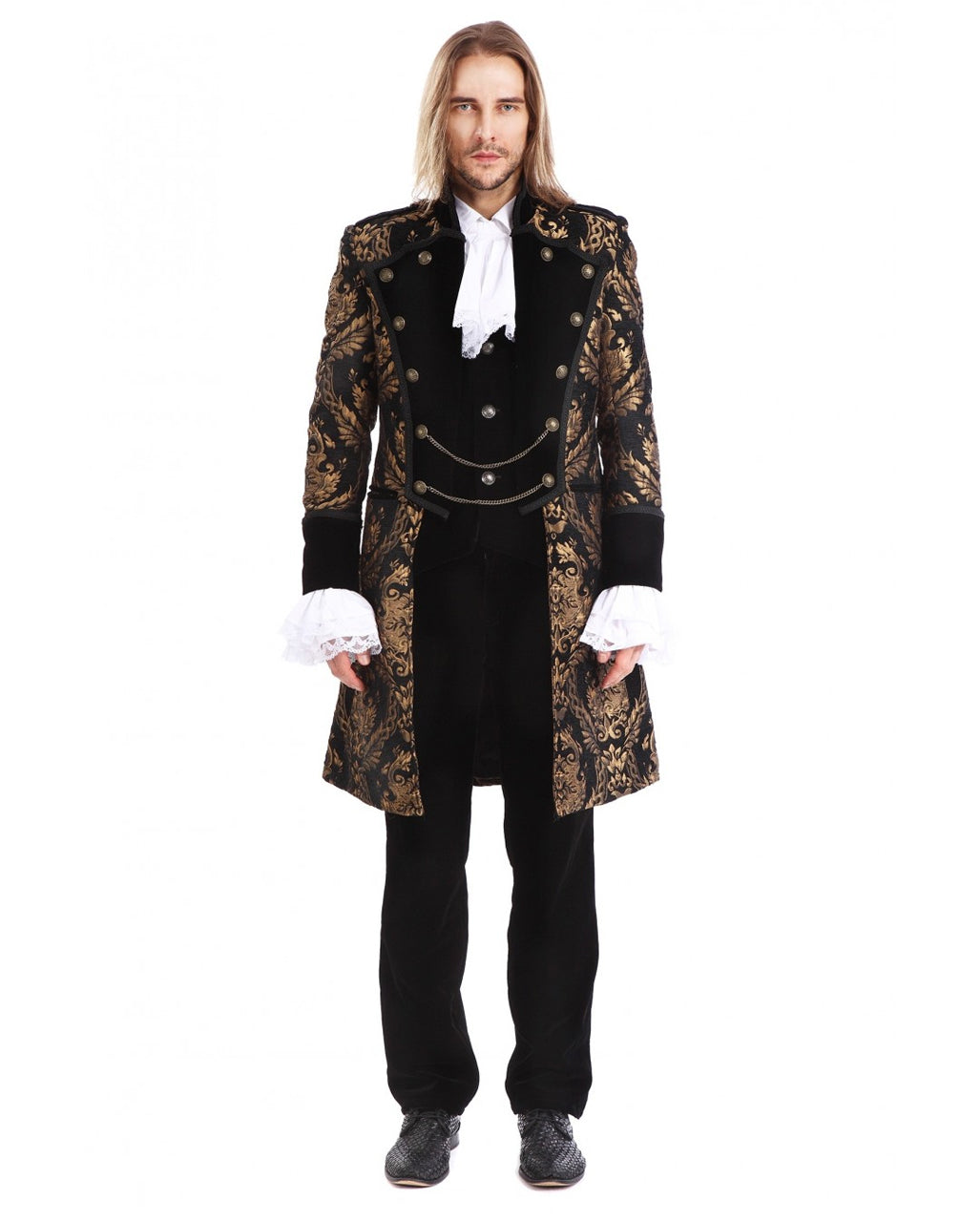 Gothic Aristokrat Herren Mantel Gold Brokat