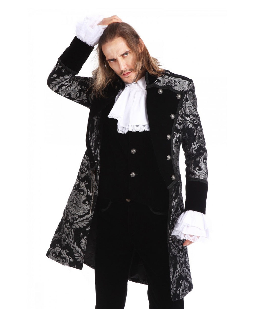Gothic Aristokrat Herren Mantel Silber Schwarz