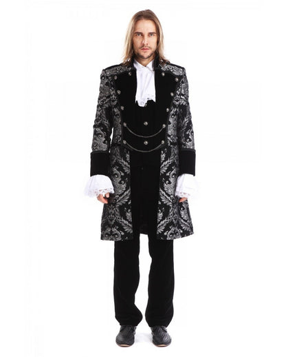 Gothic Aristokrat Herren Mantel Silber Schwarz