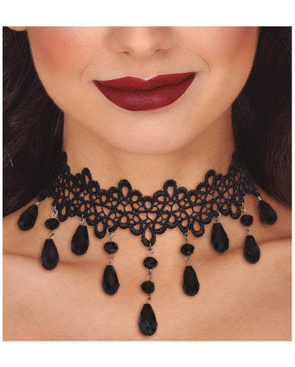 Gothic Barock Halskette mit schwarzen Schmucksteinen