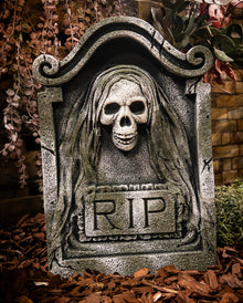 Gothic Grabstein mit Totenkopf Relief 56cm