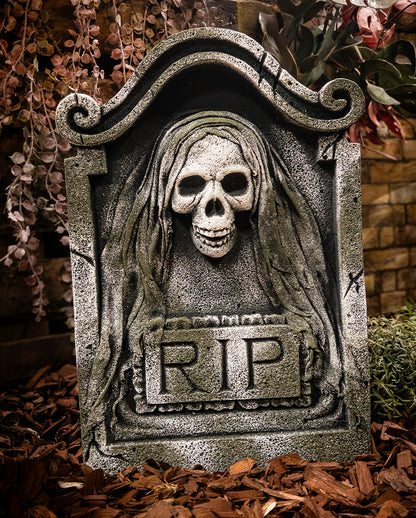 Gothic Grabstein mit Totenkopf Relief 56cm