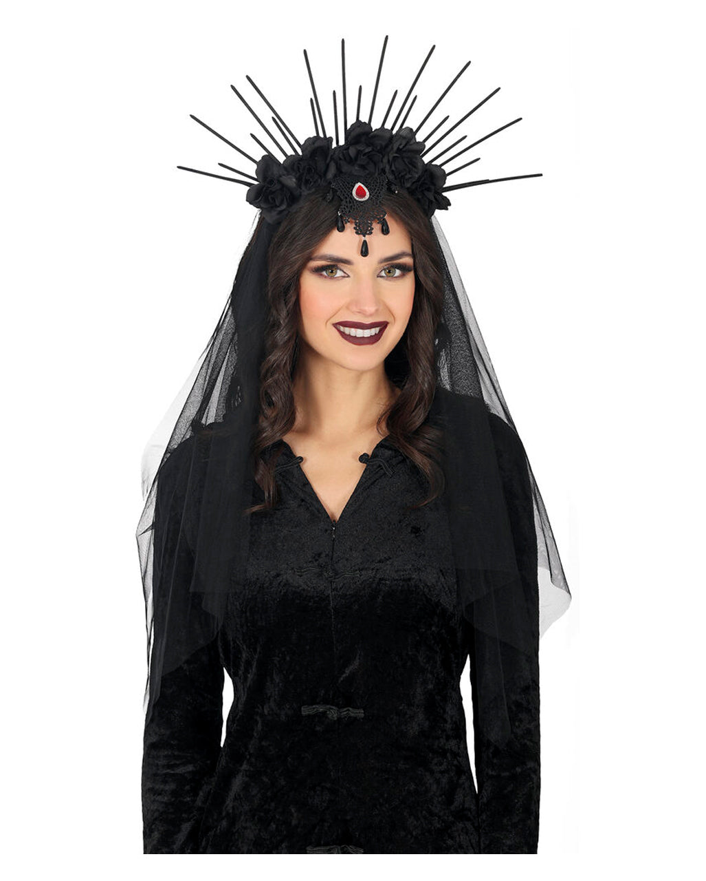 Gothic Headband With Black Flowers & Rays