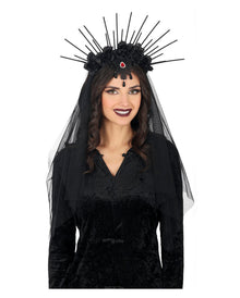Gothic Haarreif mit schwarzen Blumen & Strahlen