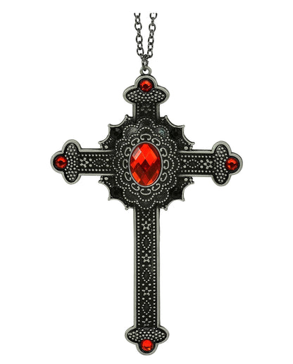 Gothic Necklace With Cross And Gemstone