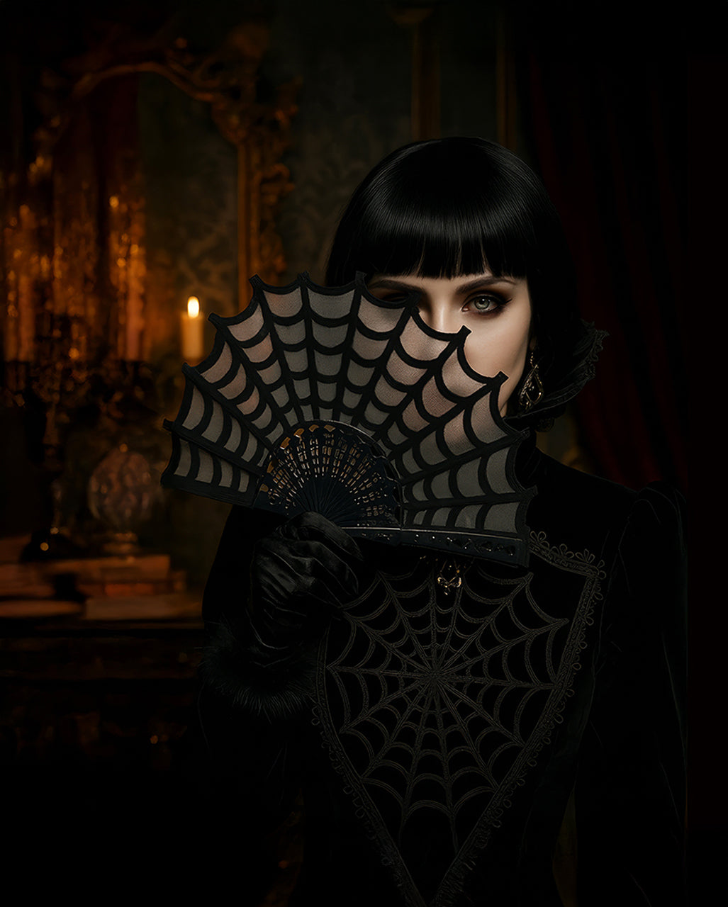 Gothic Handfächer - Spinnweben Design