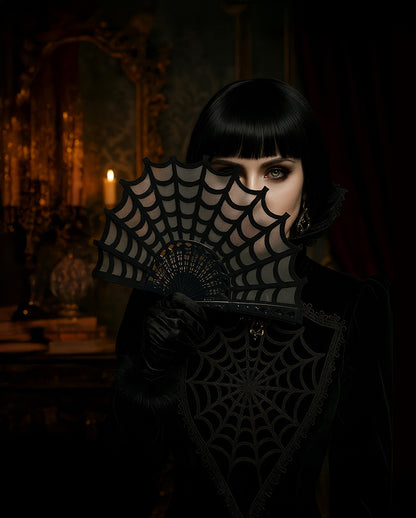 Gothic Handfächer - Spinnweben Design