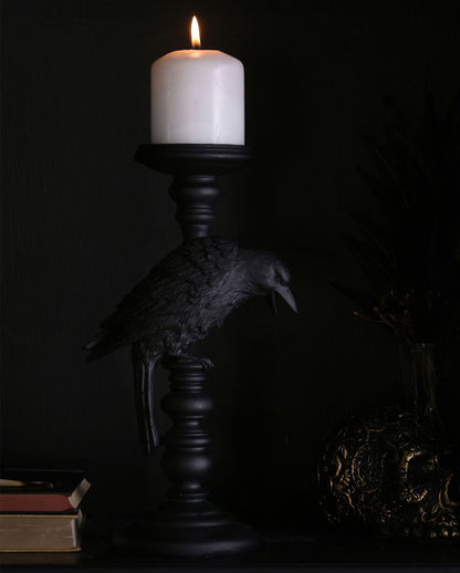 Gothic Kerzenhalter mit schwarzer Krähe 29cm