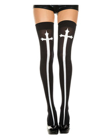 Schwarz-Weiße Gothic Kreuz Overknees