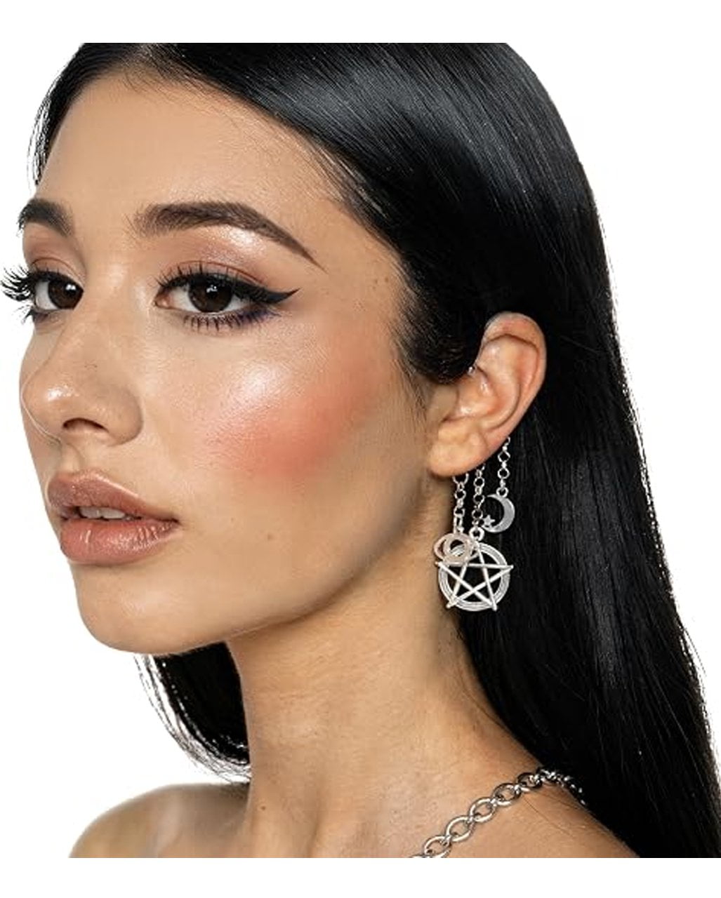 Boucles d'oreilles gothiques : pentagramme, lune et étoiles